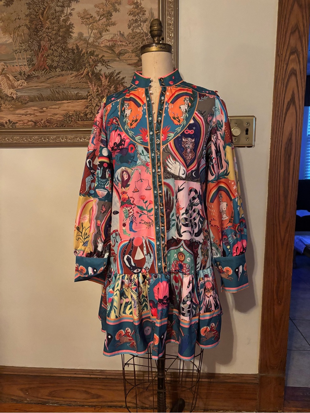 Vibrant Multi-Color Printed Long Sleeve Dress